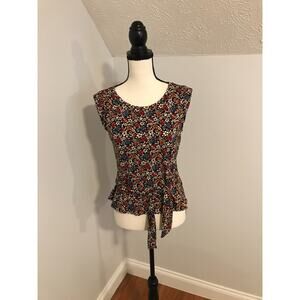 UGC Maeve Floral Tie-Waist Peplum Shell in Black Multi